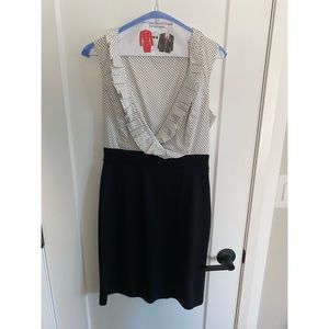 New York and Company Black and White Polka Dot Deep V Neck Dress